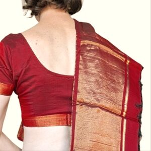 Saree, underskirt, size small (S) top, 80/20 cotton silk, rich Burgundy red